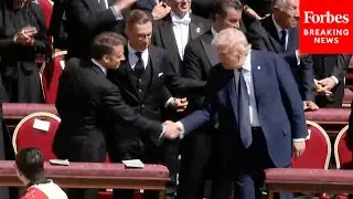 Trump And Macron Greet Each Other Before Funeral Services For Pope Francis In The Vatican