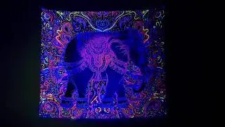 Blacklight Tapestry - Boho Elephant, Uv reactive trippy tapestry
