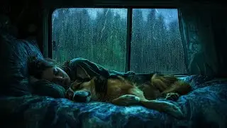 🚐🌧️ Cozy Van Life Ambience | Heavy Rain on Roof and Forest Storm | Deep Sleep with My Dog 3 Hours