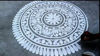 Saraswati Puja Special Big Round Alpona Design/Beautiful Alpona Design for Beginners/Easy Alpona 