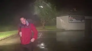 WATCH: Meteorologist Justin Horne has a scare with electricity while reporting on Hurricane Laura