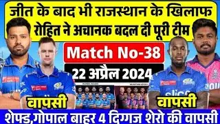 MI vs RR 38th Match Playing 11 2024 RR vs MI 2024 playing 11 | जीत के बाद रोहित ने अचानक बदल दी