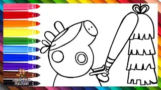 Desenhar E Colorir Peppa Pig Batendo em uma Pi&ntilde;ata 🐷🪅🎊🍬🍭 Desenhos Para Crian&ccedil;as