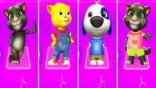 Talking Tom and friends Tom vs Angela vs Ben vs Hunk in Tiles Hop Coffen banec