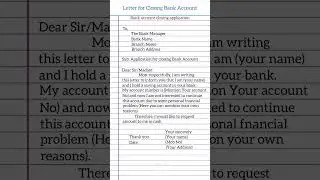 Letter for closing Bank account Application #lettering #gk #important #trendingshorts