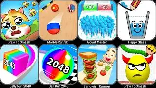 Save The Doge,Marble Run 3D,Count Master,Happy Glass,Jelly Run 2048,Ball Run 2048,Sandwich Runner