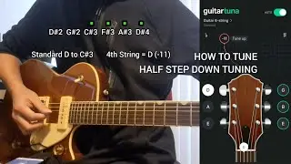 How to tune HALF-STEP DOWN guitar tuning using guitartuna mobile app