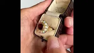 Vintage 14K Gold Cabochon Opal Halo Garnet Ring