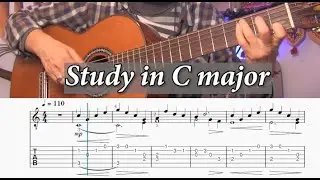 Study in C major-Fernando Sor/TAB and Sheet Music /Guitar Tutorial + Slow Tempo Play Along