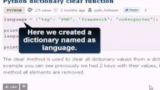 PYTHON Tutorial : Python dictionary clear function