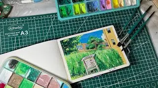 Mini Painting 🎨| Ghibli scene from Up on Poppy Hill (Kokuriko-zaka kara)🌿💖 #studioghibli #art 