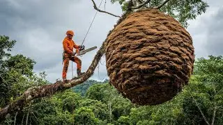 Extreme Honey Harvesting Mastery &ndash; Climbing a Massive Tree Swarming with Wild Bees