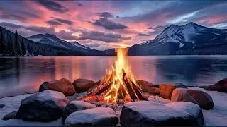 Cozy Campfire by the Mountain Lake | Crackling Fire & Gentle Waves Ambience (Sleep, Study, Relax)