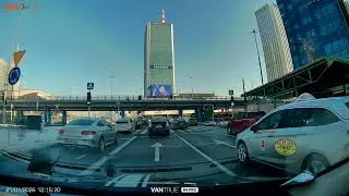 A city from a car  - 2 cam footage
