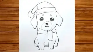 Christmas puppy drawing | cute sanda drawing #dog #art #drawing