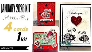 4 Cards | 1 Kit | January 2026 Little Bug Card Kit with Walter | Love from Lizi