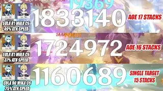 Eula R1 17 Stacks With Mika C6 New Tech Combo?  | Eula Hardest Combo 15 16 17 Stacks Showcase