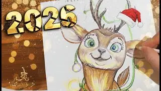 كيفية رسم غزالة الكريسماس الكرتونية مع أضواء الزينة 🦌🎄 | رسم سهل للمبتدئين. رسومات ناجى