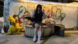 Wearing school clothes in a cultural village in a city, jina crossdresser