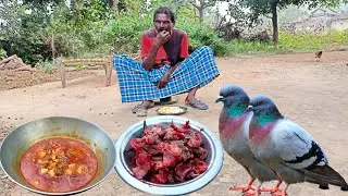 PIGEON MEAT curry delicious recipe by poor father || rural cooking and eating