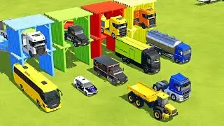 TRANSPORTING MILITARY TRUCK, FIRE TRUCK, FIRE DEPARTEMENT, FORD POLICE, AMBULANCE WITH TRUCKS ! FS22