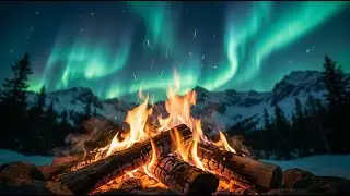 Arctic Campfire in Norway Under Aurora Borealis 🌌🔥 | Lake Fireplace Ambience for Relax & Sleep | 4K