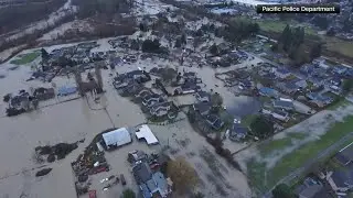Drone footage shows broken levee aftermath in Washington