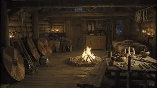 Relaxing Viking House Interior with Cozy Fireplace | Medieval Nordic Home Ambience