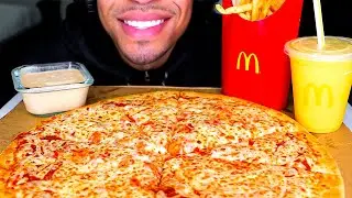ASMR LITTLE CAESARS CHEESE PIZZA WITH RANCH MCDONALDS FRIES MUKBANG EATING NO TALKING BIG BITES