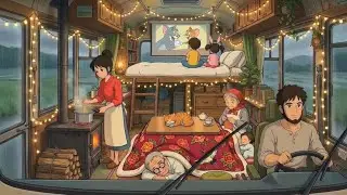 A story of Small Japnese Family living in Mobile Home going for camping in raily weather | Relax