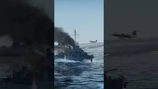 USS Warship Engulfed in Explosions During Intense Naval Combat Scene