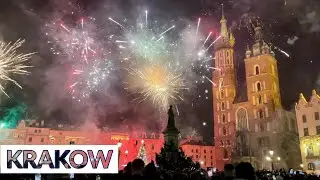 Krakow Old Town gets pretty crazy for Polish New Year celebration 31 Dec 2023 in 4K (Polskie napisy)