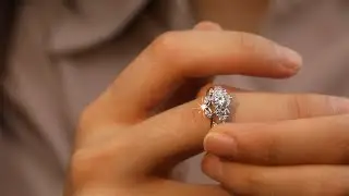 White Gold Cluster Moissanite Engagement Ring Set