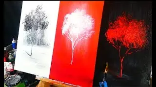 Unlock the Secrets of Abstract Tree Painting: Red, Black, and White composition!