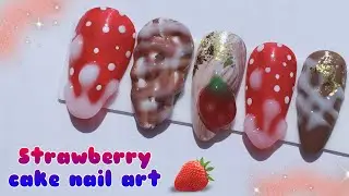 Strawberry Cake Nail Art | Chocolate Cream Nail Art | Sweet Waffle Nail Art