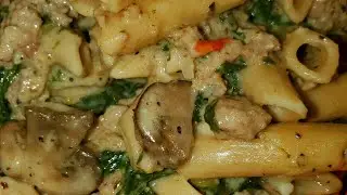 Chicken Spinach Mushroom Pasta - Ground Chicken and Whole Wheat Penne Pasta