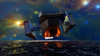 Spaceship Flies Over Nebula Ocean | Ambient Sci-Fi Screensaver [1 Hour, 4K]