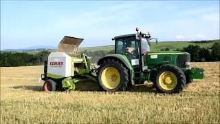 Lisovanie slamy 2017 John Deere 6620 + Claas Rollant 250