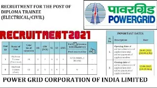 PGCIL Junior Engineer Recruitment 2021 | PGCIL Diploma Training Electrical, civil | JE Vacancy 2021
