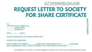 Letter For Issue of Share Certificate - Request Letter to Society