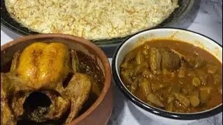 بامية باللحم مع أرز بالشعيرية 