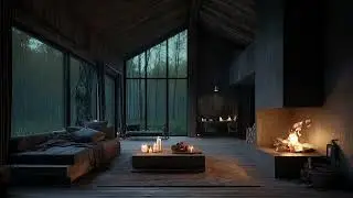 Cabin rain ambience with gentle fireplace sounds night relaxation