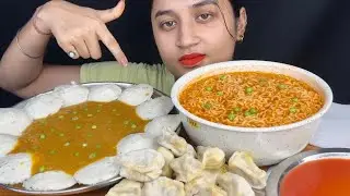 EATING SOUPY NOODLES,IDLI SAMBHAR,VEG PANEER MOMOS 🥟MUKBANG|MASALA MAGGI NOODLES EATING VIDEO|FOODS