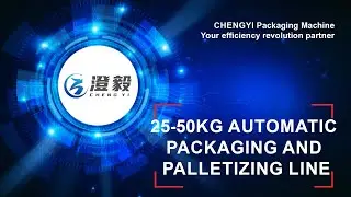Automatic packaging and palletizing production line for 25-50 kg bags.