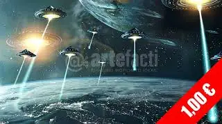 Futuristic UFO Fleet Beaming Over Earth from Orbit Stock Video