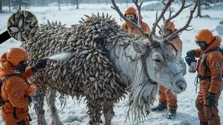 A rescue team heroic act saves a Reindeer from danger 🦌 #Reindeer #rescue #shorts