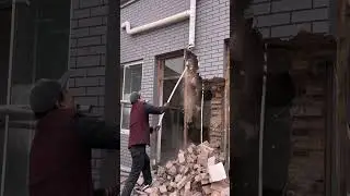 Exterior brick wall demolition process -Goodtools and machinery make work more faster!!