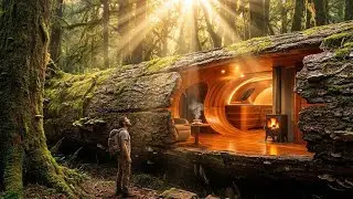 Building My Dream Hidden Home Inside a Giant Log | Ultimate Cozy Forest Escape (ASMR)