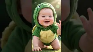 an adorable baby dressed as a turtle playing with his ule yard #bayby #babycute #viral