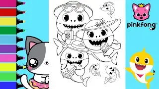 Coloring Baby Shark Family Fun Picnic Daddy Shark Mommy Shark Baby Shrimp | Sprinkled Donuts JR